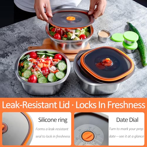 6-Piece Stainless Steel Salad Bowl Set, 3 Bowls (50 oz) & 3 Dressing Cups - size: 3 Sets