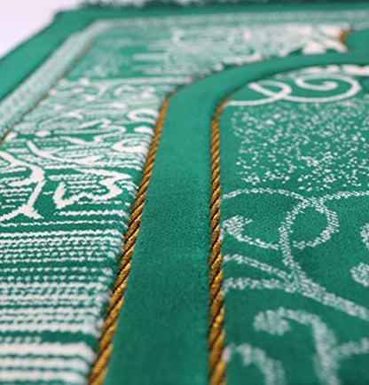 Modefa Prayer Mat | Turkish Velvet Muslim Prayer Rug Muslim Prayer Mat Islam | Soft Beautiful Prayer Rug Janamaz Sajjadah with Car Hanger | Classic Elegant Swirl (Green) - color: Green
