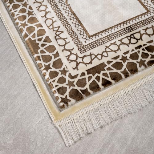 Modefa Turkish Islamic Prayer Mat - Velvet Janamaz - Intricate Praying Rug Ramadan Eid Gift - Traditional Muslim Seccade for Men Women - Saray (Mocha) - color: Mocha
