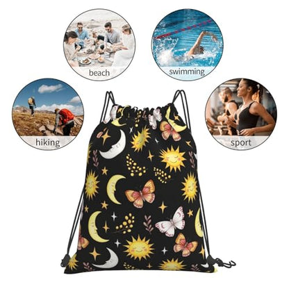 Drawstring Sackpack Goth Butterfly Moth Sun Moon, Water Resistant Gym Sack for Outdoor Camping and Beach - color: Pattern (361)