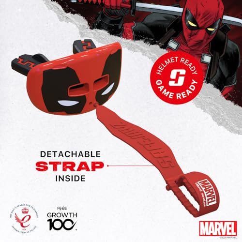 Marvel Deadpool Lip Guard, Football Mouth Guard with Detachable Strap, Lip Protector Adult and Youth, Flag Football & Lacrosse (One Size, Red) - color: Deadpool