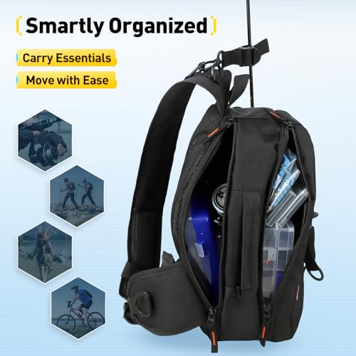 Small Fishing Bag with Rod Strap, Portable & Lightweight, Fish Small Tackle bag – Fits Tackle Boxes & Gear,Move Freely, Cast Smoothly - Fishing Gifts for Men - color: Black