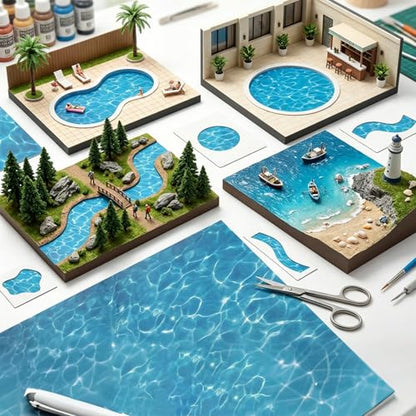 5pcs Ripple Water Stickers, Water Paper | Self-Adhesive Fake Water, Ocean Diorama Scene Stickers for Lakes, Rivers, Miniature Home Decor