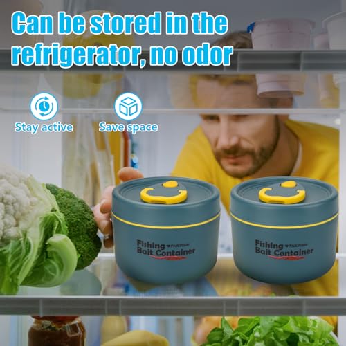 THKFISH Fishing Bait Container, Stainless Steel Insulated Live Bait Storage, Worm Bait Holder, Bait Storage Box, Nightcrawler Box, Bait Bucket to Keeps Bait Fresh and Alive - color: 1PCS-0.6L-Blue