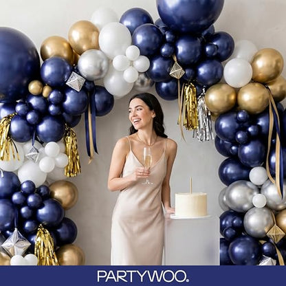 PartyWoo 네이비 블루 풍선 128피스 다양한 사이즈 45.7cm(18인치), 30.5cm(12인치), 25.4cm(10인치), 12.7cm(5인치) 다크 블루 풍선 아치 키트 화환 졸업 웨딩 스포츠 베이비 샤워 생일 처녀 파티 장식 블루-Z90 - color: Blue-z90