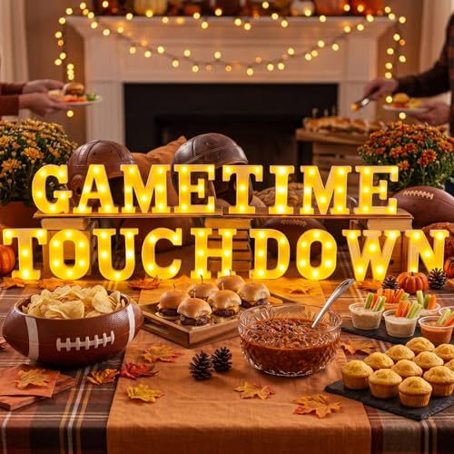Aurelema Sukkot Large LED Letter Sign LED Lights Battery Powered Table Decoration for Party Gift Tabletop Decoration(Game Time Touch Down) - size: 8.27 inches, style: Game Time Touch Down