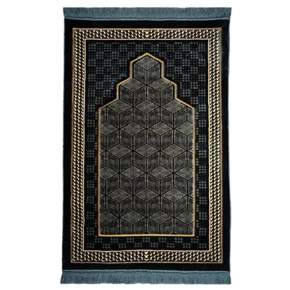 Modefa Turkish Islamic Velvet Prayer Rug - Thick & Wide Soft Carpet for Men & Women - Double Plush Large Janamaz - Eid & Ramadan Gift - with Kufi, Beads & Car Hanger - Geometric Noor (Ice Blue) - color: Ice Blue