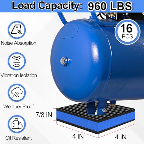 16 Pack Anti Vibration Pads for Washing Machine 4"x4"x7/8", Sound Isolation Vibrating Pad Ribbed Rubber Damping Mat EVA Center for Air Compressors, Conditioner, Treadmill, HVAC Washer Dryer - size: 4" - 16 Pack