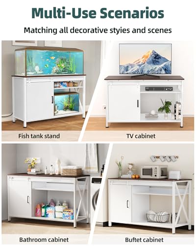 Aquarium Stand with Sliding Door,55-75 Gallon Fish Tank Stand,White - color: White, size: 55-75 Gallon