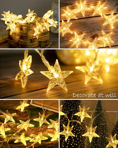 JOLYMOLY Star String Lights Plug in, 59 Ft 100 LED Star Fairy Lights with Remote Timer, Connectable Waterproof for Bedroom Wedding Party Indoor Outdoor Décor, Warm White