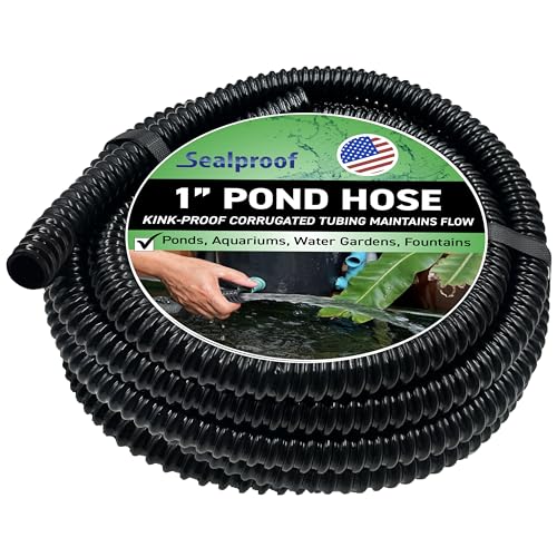 1" Dia. Corrugated Pond Tubing 1-Inch ID, 20 FT Length, Black PVC Kinkproof Strong Flex Tubing Made in USA - size: 1 Inch