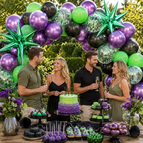 Purple and Green Balloons 12 Inch Metallic Purple Black Green Balloons - color: Purple and Green, size: 30PC