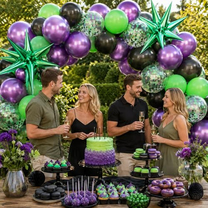 Purple and Green Balloons 12 Inch Metallic Purple Black Green Balloons - color: Purple and Green, size: 30PC