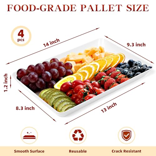DCA 4 Pack Plastic Serving Trays, Stackable & Lightweight Set for Parties, BBQ, Camping, Desserts & Snacks – Perfect for Hostess Gifts & Kitchen Organization, BPA Free, White