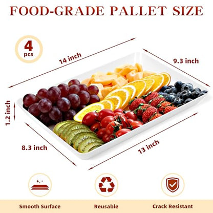 DCA 4 Pack Plastic Serving Trays, Stackable & Lightweight Set for Parties, BBQ, Camping, Desserts & Snacks – Perfect for Hostess Gifts & Kitchen Organization, BPA Free, White