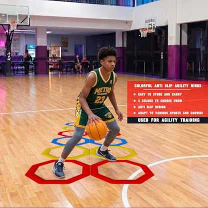 Agility Rings 3 Pcs Suitable for Sports & Fitness Step Training, Non-Slip Silicone Speed Training Rings with 192 Suction Cups, Training Equipment for Basketball Soccer Street Dance - color: Red