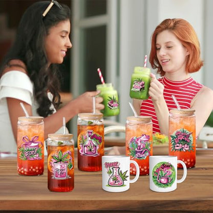 Shejdgart Weed UVDTF Cup Wraps - 20 Sheets 420 UV DTF Decals for 16 OZ Glass Cups, Lip Cupcake Pink Stickers, Waterproof Rub on Transfers for Water Bottle Mug, DIY Crafts - style: 420