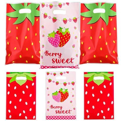 LERCTH Strawberry Themed Gift Bags, Berry Sweet Goodie Bags, Cute Pink Red Treat Bags for Fruit Birthday Party Supplies - color: Strawberry gift bags 30 packs