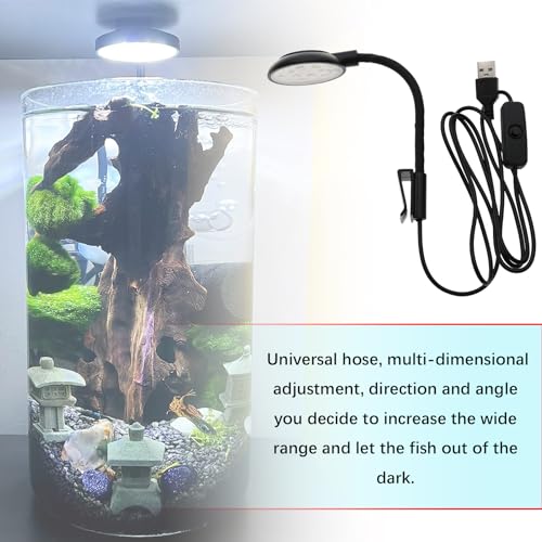 5W Mini Aquarium USB Led Light with Power Switch for Small Fish Shrimp Tank Freshwater Planted Live Plant Grow Fish Tank Clip Light Black
