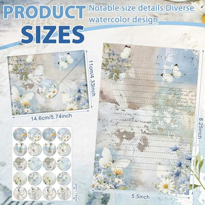 TaoBary 160 Pcs Stationery Paper Set 50 Double Sided Stationery Papers with 50 Matching Envelopes and 60 Round Dot Sticker, 10 Design (Serenity Junk,8.25 x 5.5 Inch) - size: 8.25 x 5.5 Inch, style: Serenity Junk