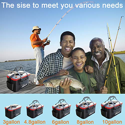 Multi-Functional EVA Foldable Fish Bag for Outdoor - Live Fish Lures and Protection Containers - 8GAL, 6GAL, 4.8GAL, 3GAL - color: 6gal/Black