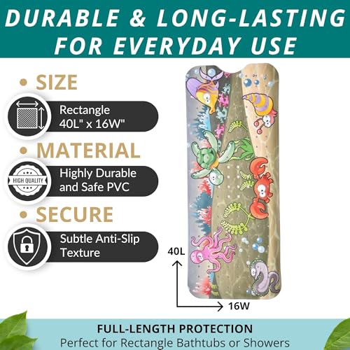 ENKOSI Bath Mat - Large Non Slip Bathtub & Shower Mat - Extra Long 40 x 16 Inch Bathroom Mats for Tub Nonslip Anti Slip Bathmats (Ocean Friends), 1 Pack | Fun ocean animals print for kids; Durable PVC; 40x16 in, Ocean Friends - color: Ocean Friends