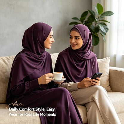 Jersey Hijab Scarf for Women,Lightweight Muslim Turban Head Scarf Modal Feel Hijab Coverings for Prayer with Clip - color: Purple