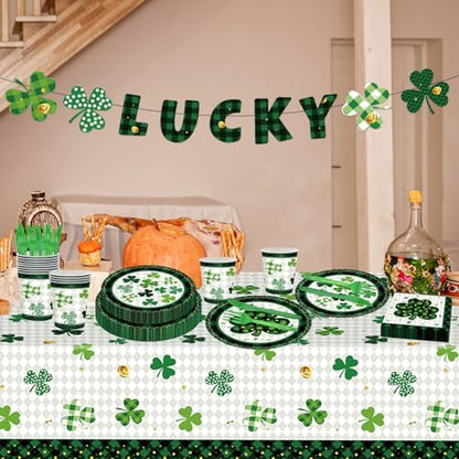 98PCS St Patrick's Day Party Supplies Green Irish Shamrock Tableware Set Lucky Shamrock Birthday Party Supplies St Patrick's Day Party Decorations Irish Shamrock Paper Plates and Napkins for 16 Guests - style: St. Patrick's Day