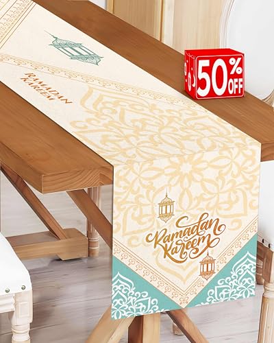 OLEEK 라마단 테이블 러너 204 x 33cm(100 x 13인치) - 가정용 라마단 장식 - 라마단 무바라크 테이블 러너 - 라마단 러너 - 라마단 장식 - 라마단 테이블 장식 - 라마단 선물 - size: 108X13