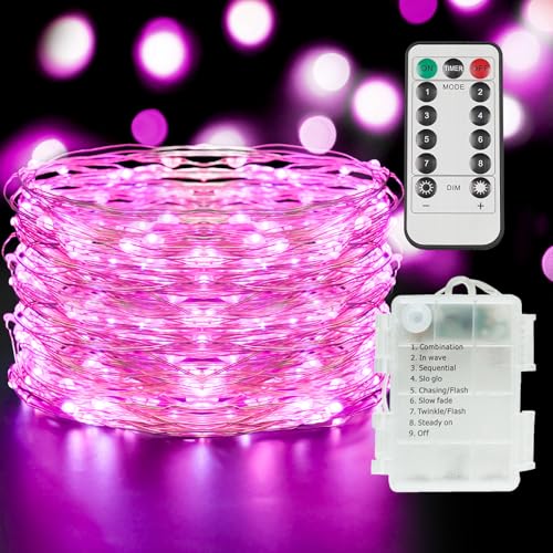 suddus Pink Valentine Day Fairy Lights Battery Operated, 66ft 200 LED String Lights with Remote & Timer, Waterproof Twinkle Lights for Bedroom, Romantic Wedding, Party, Indoor & Outdoor Decor - color: Pink, size: 200LED