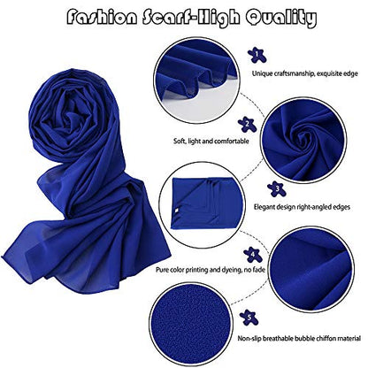 Yeieeo Chiffon Head Wraps for Women - Solid Color Fashion Bubble Chiffon Scarf Hijab - color: Royal Blue