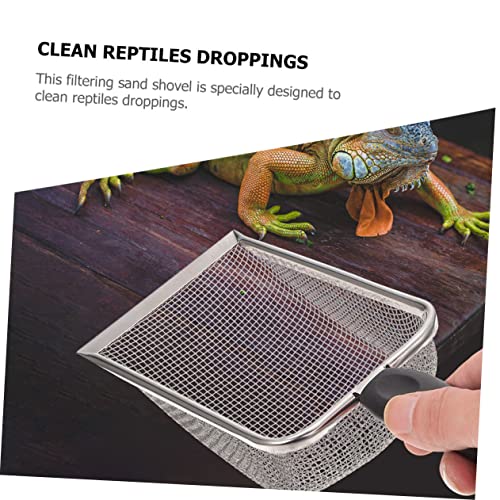 Abaodam 2PCS Stainless Steel Reptile Shovels Portable Substrate Scooper for Tortoises Lizards and Snakes Convenient Litter Cleaning Tools Fine Mesh Design