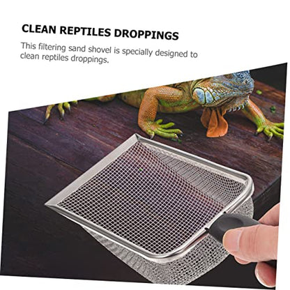 Abaodam 2PCS Stainless Steel Reptile Shovels Portable Substrate Scooper for Tortoises Lizards and Snakes Convenient Litter Cleaning Tools Fine Mesh Design