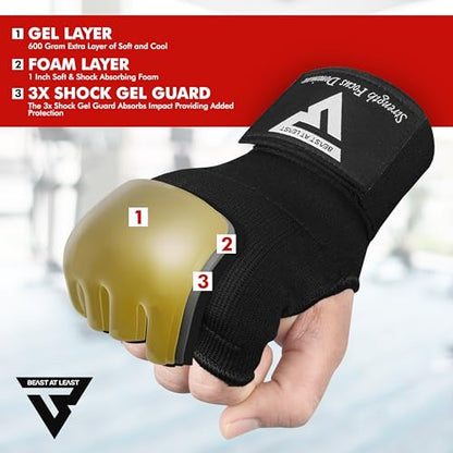 Gel Boxing Hand Wraps Inner Gloves for Men and Women, Quick 76cm Long Wrist Straps, Elasticated Padded Boxing Wraps for Muay Thai, MMA, Kickboxing, Martial Arts - size: X-Small