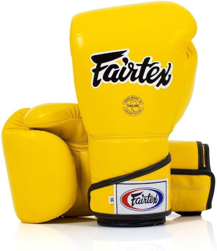 Fairtex BGV6 Angular Boxing Gloves, Locked Thumb Muay Thai MMA Kickboxing | Premium synthetic body with triple-layer foam padding. Joint protection and firm wrist support safeguard hands on heavy bags - color: Yellow, size: 12oz