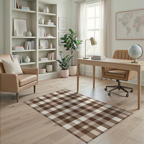 4'x6' Washable Rustic Checkered Accent Rug, Beige Non-Shedding Small Carpet for Playroom, Bedroom, Reading Nook, Pet Friendly & Non-Slip | Ref:1910429 - color: Beige/Pattern 30, size: 4' x 6' (Rectangular)