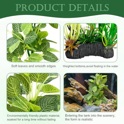 Silk Aquarium Plants 9.8in 2-Pack | Soft fish-safe durable fade-resistant for fresh/salt weighted base flexible - color: Green