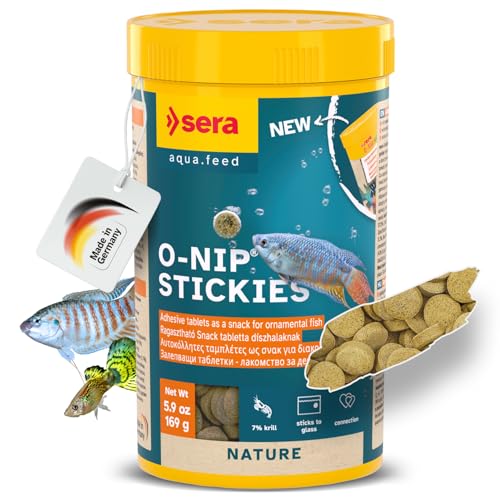 Sera O-Nip Stickies 265 Tabs 8.45 oz | Complete Feed for All Ornamental Fish | Adhesive Tablets Stick to The Aquarium Glass | High Protein | No Dyes & Preservatives | with Bloodworms, Krill & Tubifex - size: 0.03 Ounce (Pack of 265)