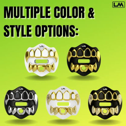 Loudmouth Football Mouth Guard - 3D Chrome Grillz Football Mouthpiece, Fits Adult & Youth, Mouth Guard Accessories (3D Grillz - Chrome Black/Gold) - color: 3d Grillz - Chrome Black/Gold