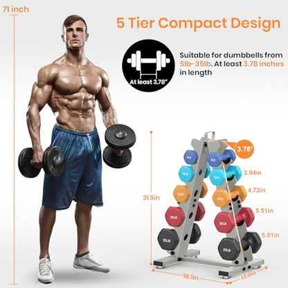 TomCare 6-Tier|5-Tier|4-Tier|2-Tier Dumbbell Rack Stand Only for Home Gym | Stable A-Frame, Fits 5–35 lb Dumbbells, Protective Padded Cradles, Adjustable Feet, Easy-Carry Handle (Stand Only) - color: Dark Gray, size: 5 Tier