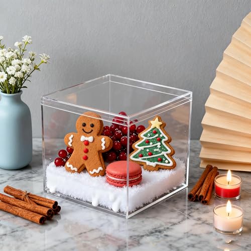 Acrylic Box Clear Display Boxes with Lids Plastic Square Containers Decorative Boxes Large Acrylic Storage Boxes for Wedding Party - size: 4.73 x 4.73 x 4.73 Inch