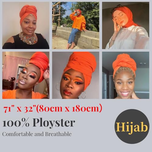 Harewom Muslim Hijab for Women Soft Stretch Headscarf Large Plain Turban Wrap Shawl Head Wrap for Everyday Wear - color: Orange Hijab Headscarf