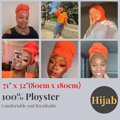 Harewom Muslim Hijab for Women Soft Stretch Headscarf Large Plain Turban Wrap Shawl Head Wrap for Everyday Wear - color: Orange Hijab Headscarf