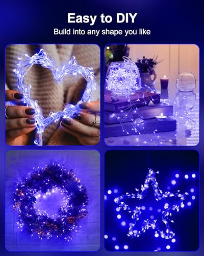 Fairy Lights Battery Operated, Twinkle String Lights Waterproof Silver Wire 5 Feet 60 Led Firecracker Starry Lights for DIY Wreath Home Wedding Party Bedroom Mason Jar Holiday Christmas, Blue - color: Blue