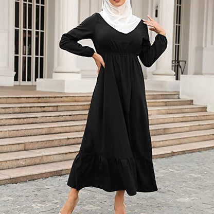 Ctreela Muslim Abaya Dress for Women Long Sleeve Tunic Islamic Prayer Dress Abaya Kaftan Dubai Dress Middle East Clothes - color: Black, size: X-Large