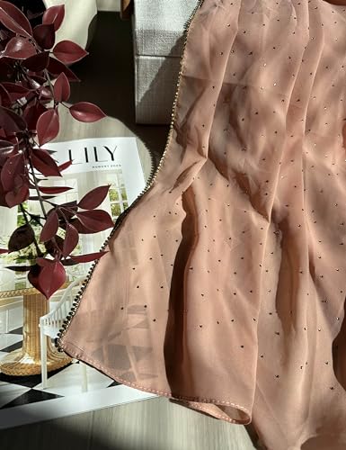 Hijab for Women Premium Chiffon Hijab Rhinestone Hijab Scraf for Women Muslim - color: Rose Bud