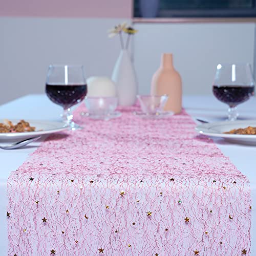 OSVINO Starry Moon Table Runner, Sequin Glitter Mesh for Wedding Party - color: Pink