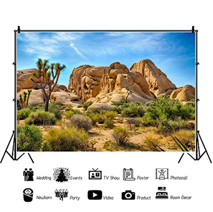 5x3ft Joshua Tree National Park Natural Photography Backdrop American Western Desert Weathering Rock Drought-Tolerant Plant Cactus Photo Event Party Background Portrait Photo Props Polyester - size: 5x3ft-P