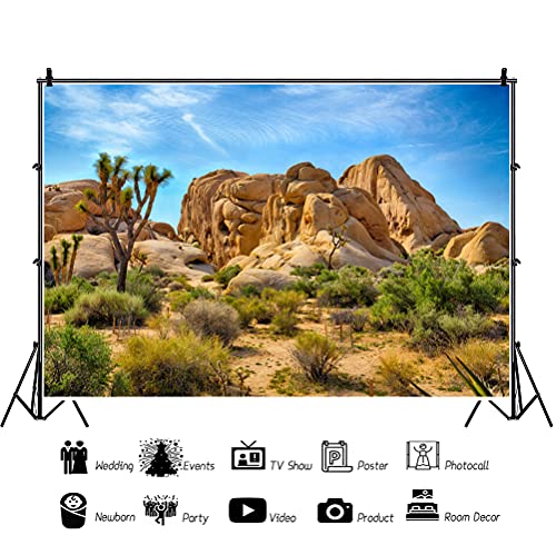 8x6ft Joshua Tree National Park Natural Photography Backdrop American Western Desert Weathering Rock Drought-Tolerant Plant Cactus Photo Event Party Background Portrait Photo Props Polyester - size: 8x6ft-P
