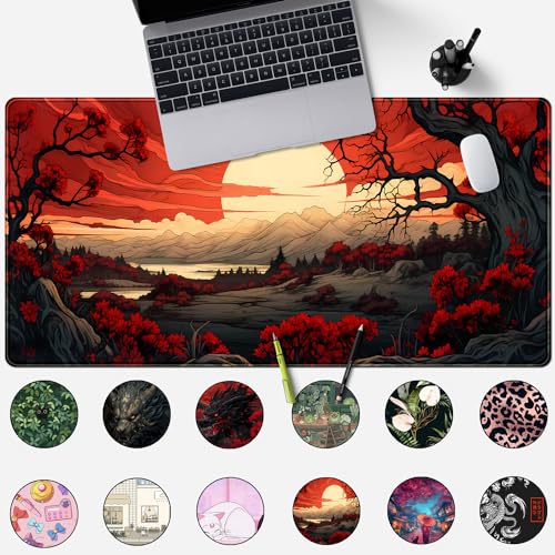 Red and Black Mouse Pad Japanese Mouse Pad XL Black Anime Big Mouse Pads for Desk Large Gaming Large Mouse Pad for Men Desk Pad with Stitched Edges Non-Slip Large Computer Mat, 31.5x15.7 in. - color: Apocalypse Scenery